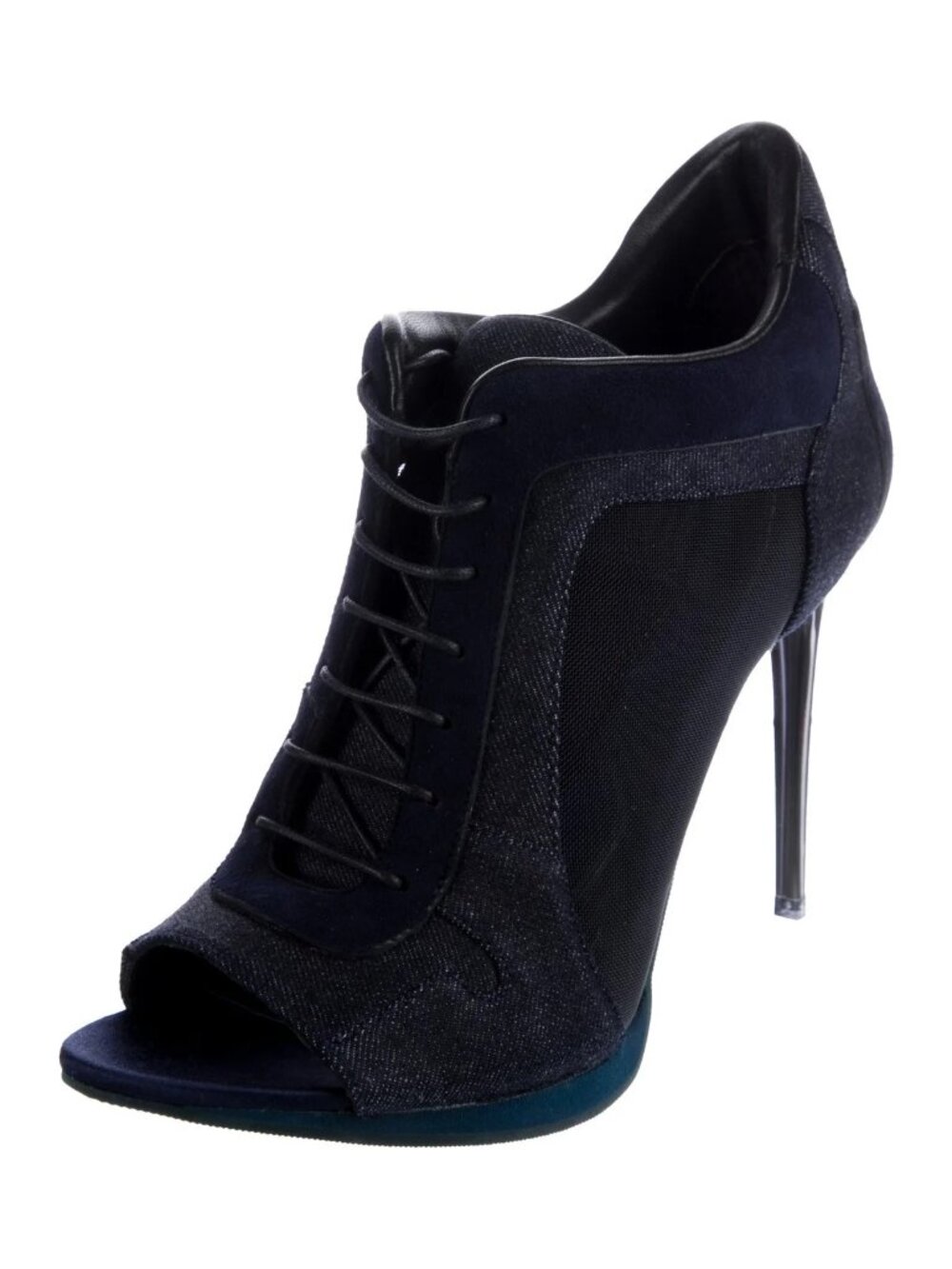 BURBERRY ABONY Peep Toe Lace Up Heels Suede, leather & Nylon SIZE 7